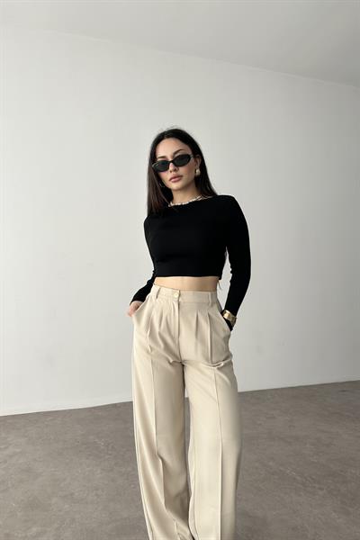 Premium Gold Düğmeli Palazzo Bej