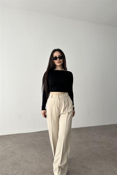 Premium Gold Düğmeli Palazzo Bej