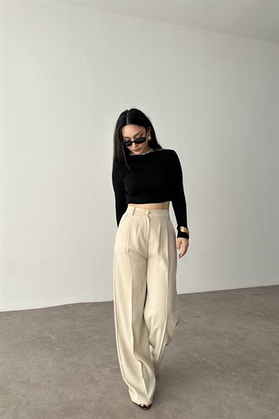 Premium Gold Düğmeli Palazzo Bej