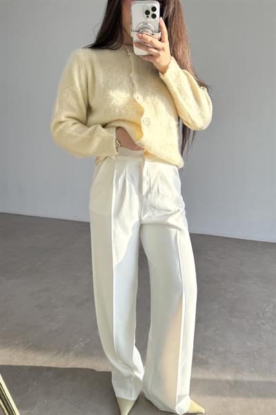 Premium Gold Düğmeli Palazzo Beyaz