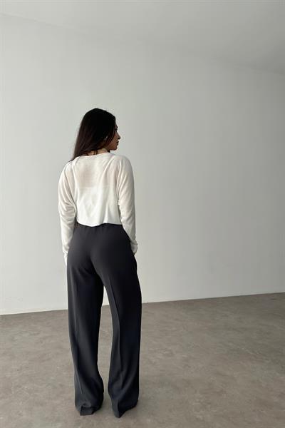 Premium Gold Düğmeli Palazzo Gri