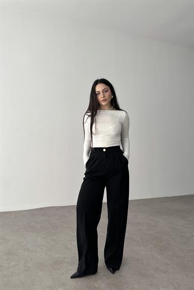 Premium Gold Düğmeli Palazzo Siyah