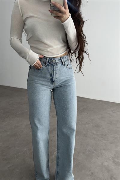 Premium İce Blue Straightleg Taşlı Jean 