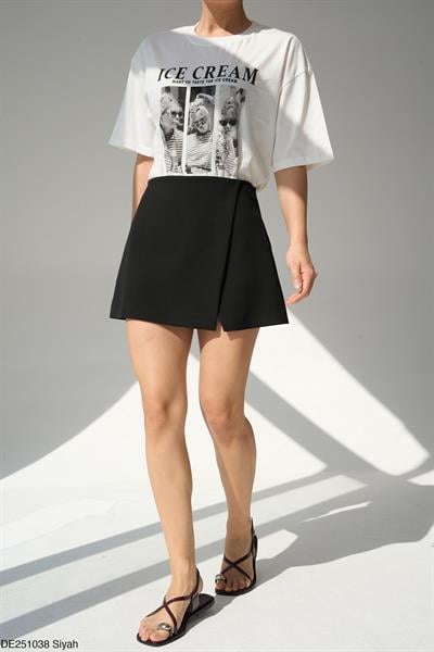 Premium İçi Şortlu Yırtmaçlı Etek Siyah