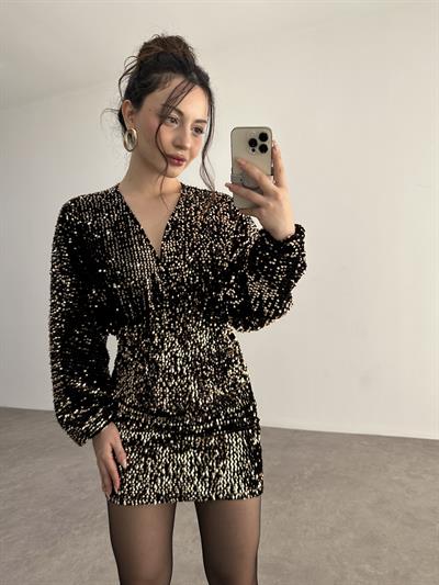 Premium Işıltılı Gold Elbise