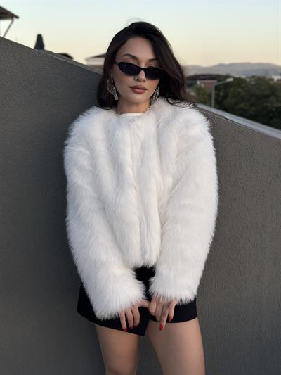 Premium İthal Yakasız Beyaz Kürk