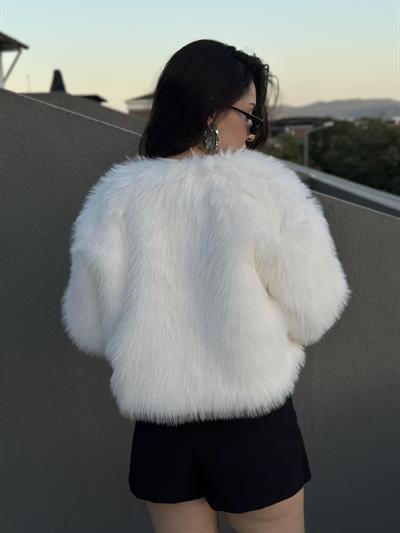 Premium İthal Yakasız Beyaz Kürk