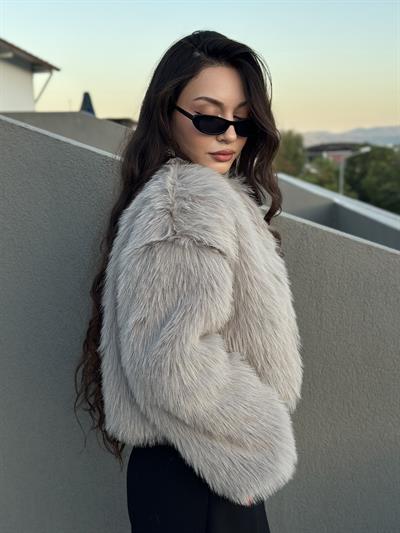 Premium İthal Yakasız Gri Kürk