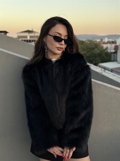 Premium İthal Yakasız Siyah Kürk