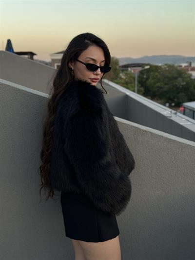 Premium İthal Yakasız Siyah Kürk