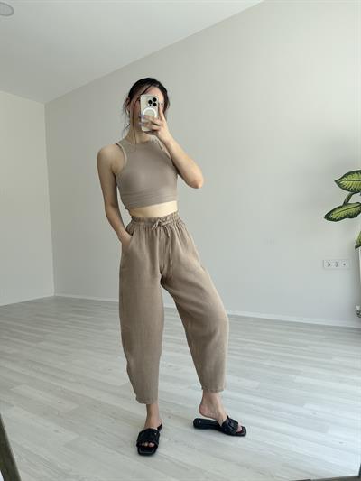 Premium Kahve Ham Keten Dar Paça Pantolon