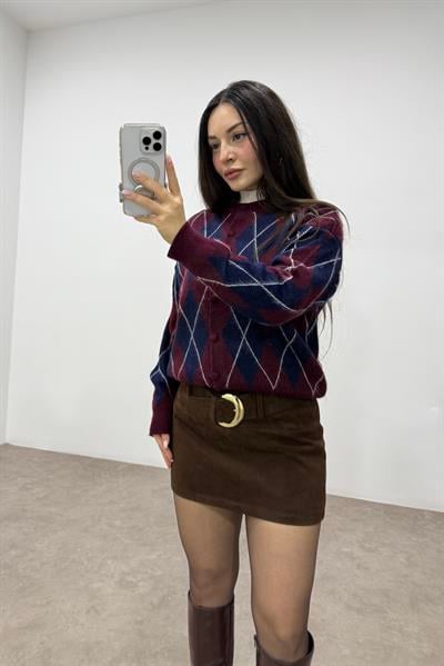 Premium Kahve Kalın Süet Kemerli Etek 