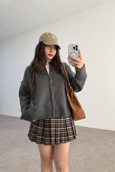 Premium Kalın Ters Dikiş Detaylı Füme  Hırka