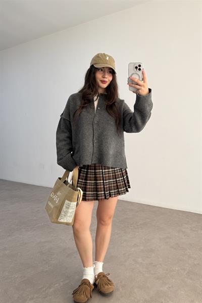 Premium Kalın Ters Dikiş Detaylı Füme  Hırka