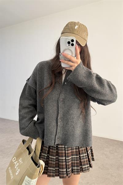 Premium Kalın Ters Dikiş Detaylı Füme  Hırka