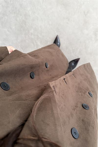 Premium Kalite Acı Kahve Süet Trençkot