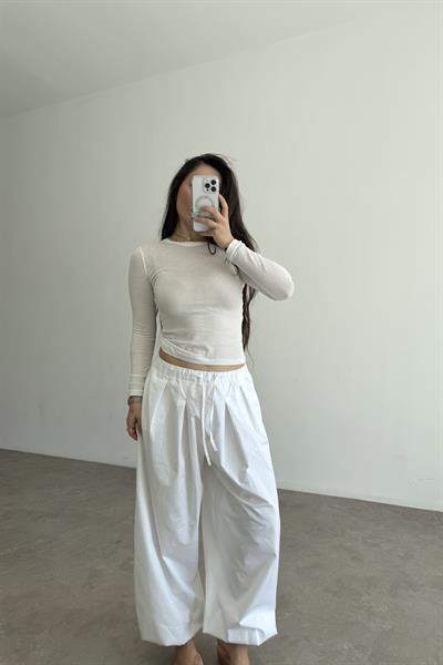 Premium Kalite Pamuk Beyaz Şalvar Pantolon