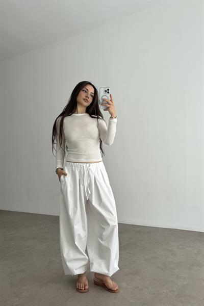 Premium Kalite Pamuk Beyaz Şalvar Pantolon