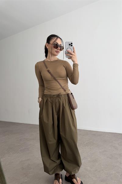 Premium Kalite Pamuk Haki Şalvar Pantolon