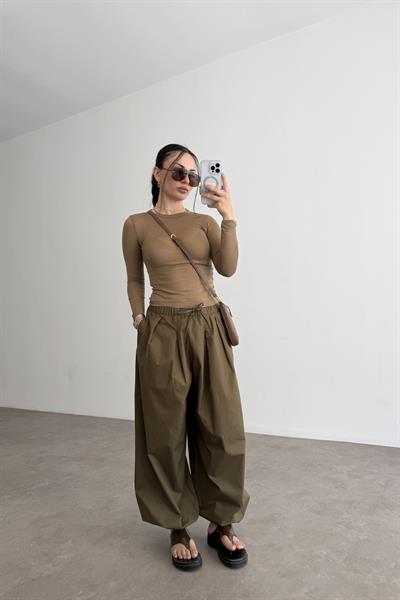 Premium Kalite Pamuk Haki Şalvar Pantolon