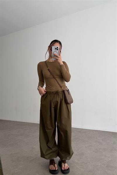 Premium Kalite Pamuk Haki Şalvar Pantolon