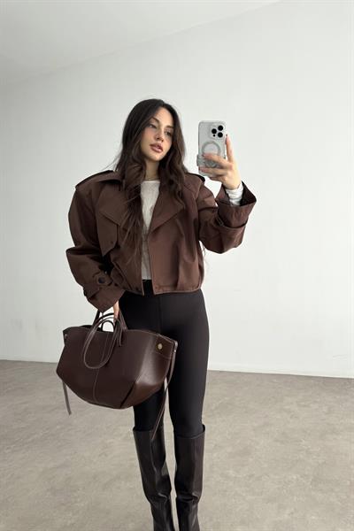 Premium Kalite Vatkalı Acı KahveTrenç Ceket