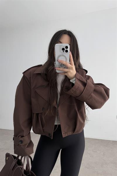 Premium Kalite Vatkalı Acı KahveTrenç Ceket