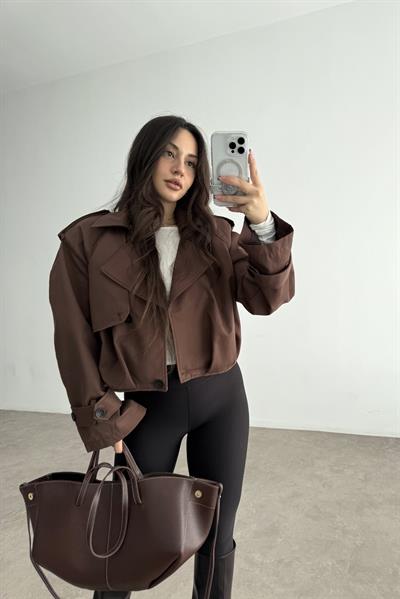 Premium Kalite Vatkalı Acı KahveTrenç Ceket