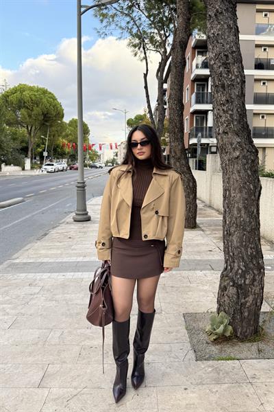 Premium Kalite Vatkalı Camel Trenç Ceket