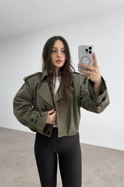 Premium Kalite Vatkalı Haki Trenç Ceket