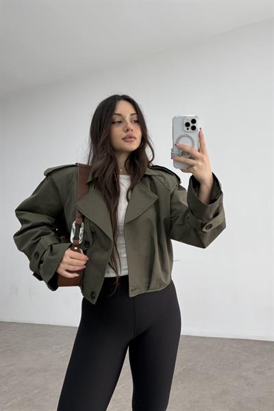 Premium Kalite Vatkalı Haki Trenç Ceket