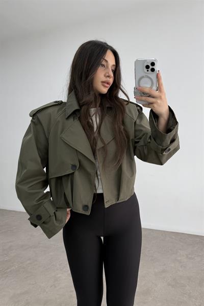 Premium Kalite Vatkalı Haki Trenç Ceket