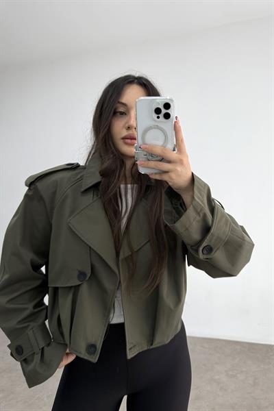 Premium Kalite Vatkalı Haki Trenç Ceket