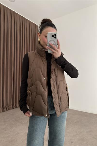 Premium Kapitone Şişme Kahverengi Yelek