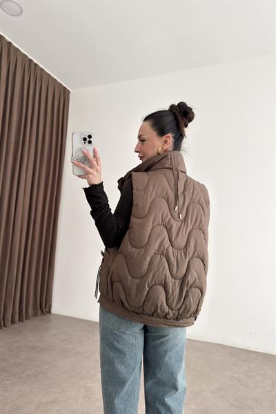 Premium Kapitone Şişme Kahverengi Yelek