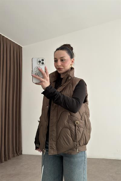 Premium Kapitone Şişme Kahverengi Yelek