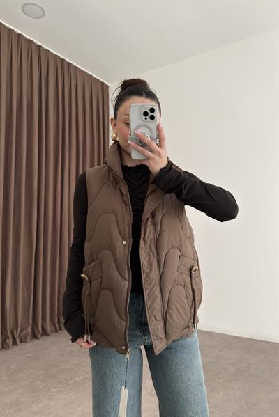 Premium Kapitone Şişme Kahverengi Yelek