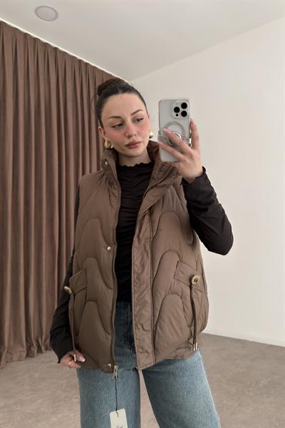 Premium Kapitone Şişme Kahverengi Yelek