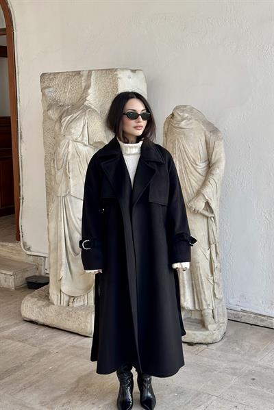 Premium Kaşe Trenç Kaban Siyah