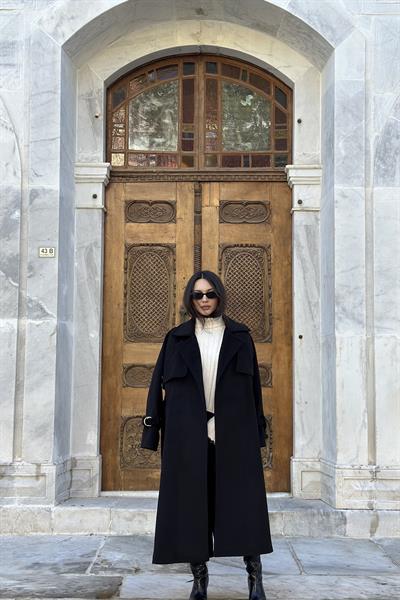 Premium Kaşe Trenç Kaban Siyah