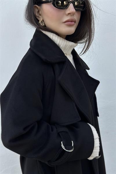 Premium Kaşe Trenç Kaban Siyah