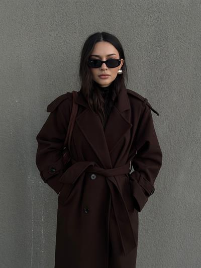 Premium Kaşe Uzun Kaban Acı Kahve