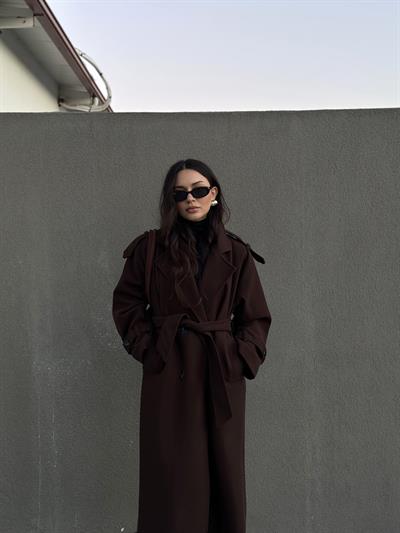 Premium Kaşe Uzun Kaban Acı Kahve