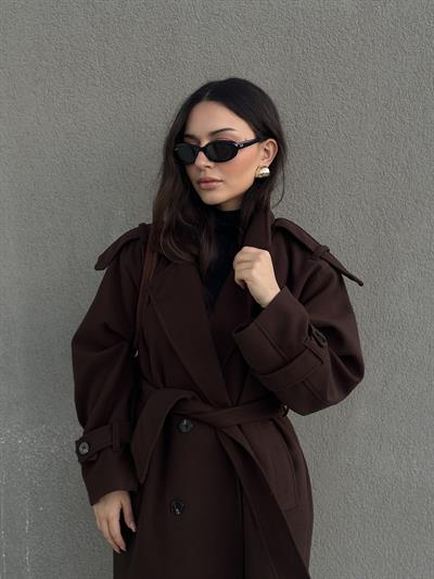 Premium Kaşe Uzun Kaban Acı Kahve