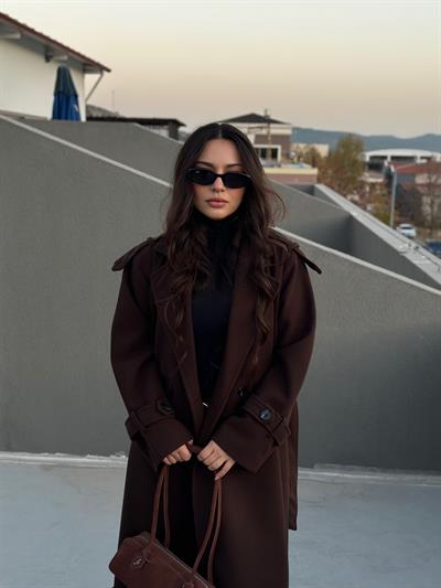 Premium Kaşe Uzun Kaban Acı Kahve