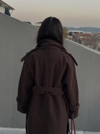 Premium Kaşe Uzun Kaban Acı Kahve