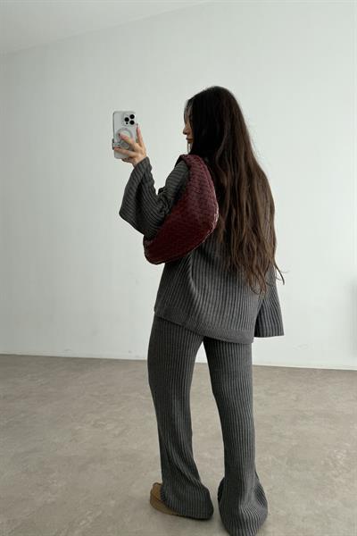 Premium Kaşkorse Hırka Pantolon Triko Füme Takım