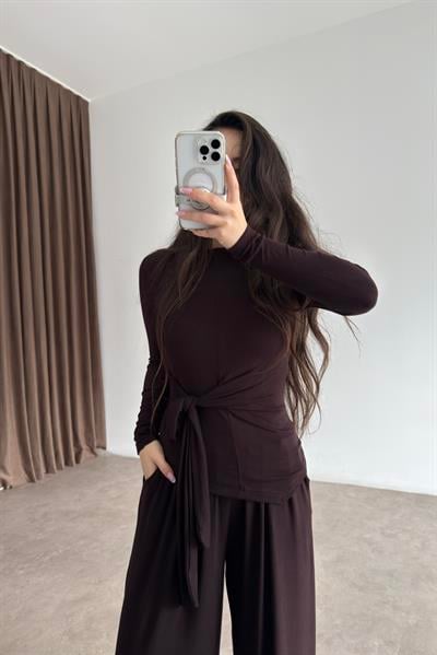 Premium Kaşmir Dokulu Bağlama Detaylı Kahve Takım