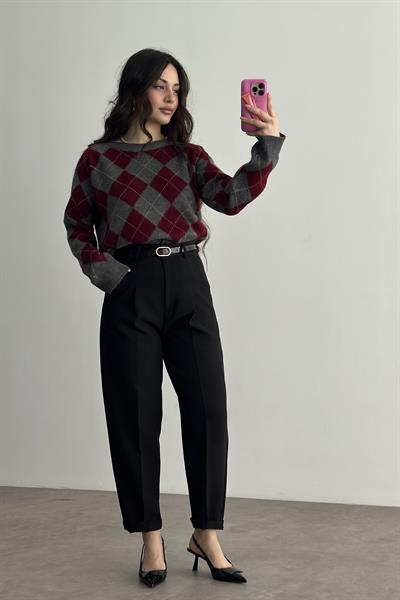 Premium Kemer Detaylı Crep Kumaş Havuç Pantolon Siyah