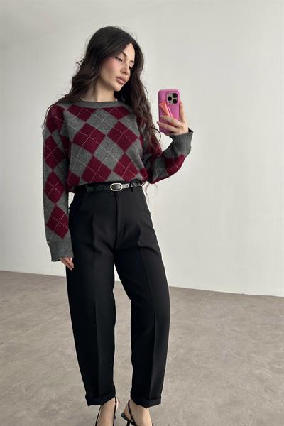 Premium Kemer Detaylı Crep Kumaş Havuç Pantolon Siyah